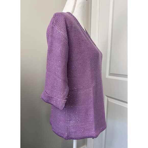 DKNY Jeans Womens M Sequin V-Neck Sweater Soft Comfortable Lightweight - Picture 6 of 11